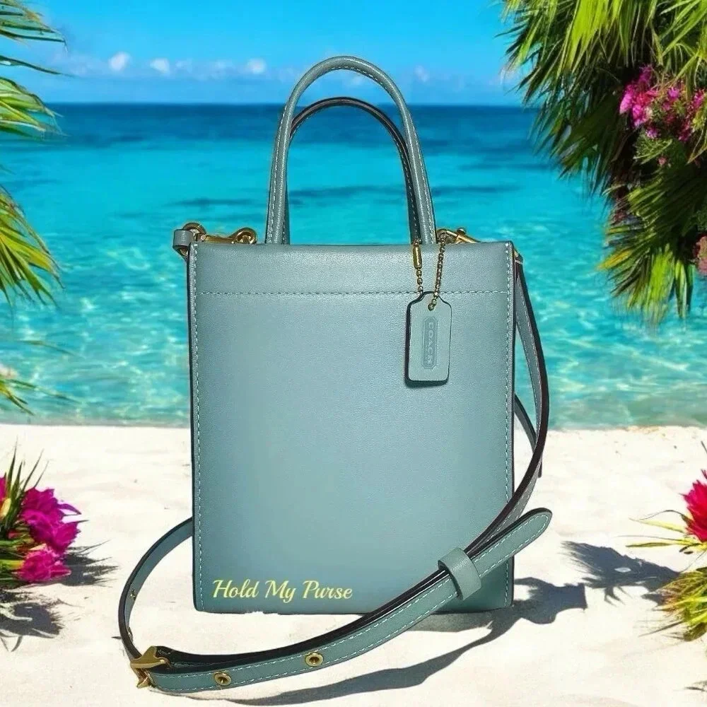Coach Glove Tanned Leather Mini Cashin Carry Sage Green Tote Bag Purse NWT